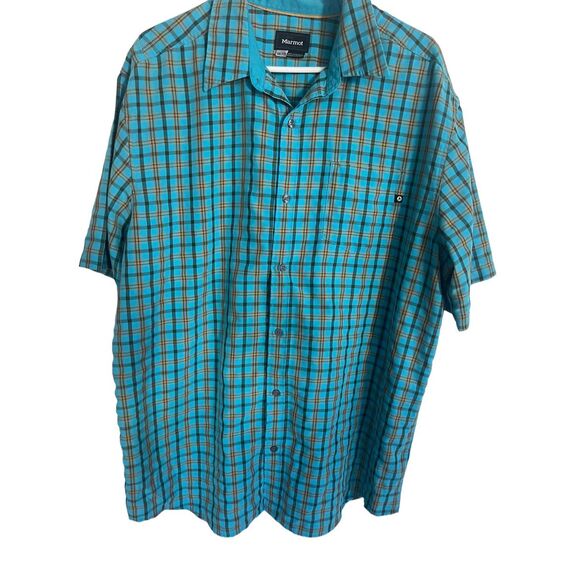 Marmot Mens Multicolor Plaid Short Sleeve Button-Up Shirt Size 2XL - Picture 12 of 12